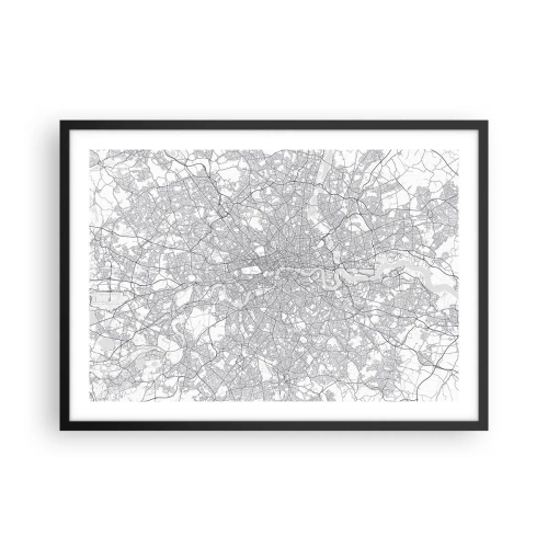 Poster in einem schwarzem Rahmen - Ein minimalistischer Stadtplan in Grautönen - 70x50cm - Karte des Labyrinths von London - Moderne Wanddekoration für Wohnzimmer und Schlafzimmer ARTTOR
