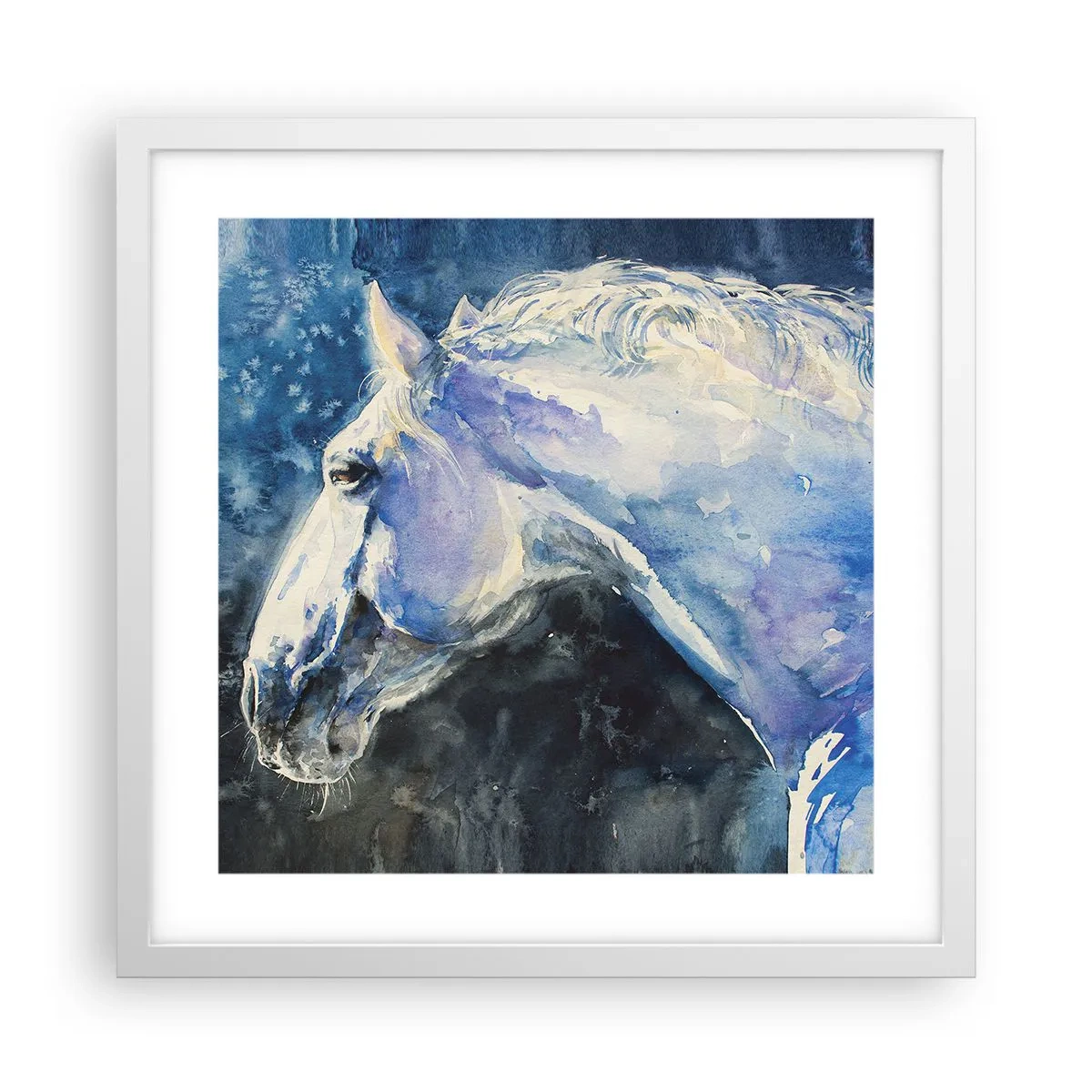 Poster in einem weißen Rahmen - Porträt in blauem Glanz - 40x40 cm