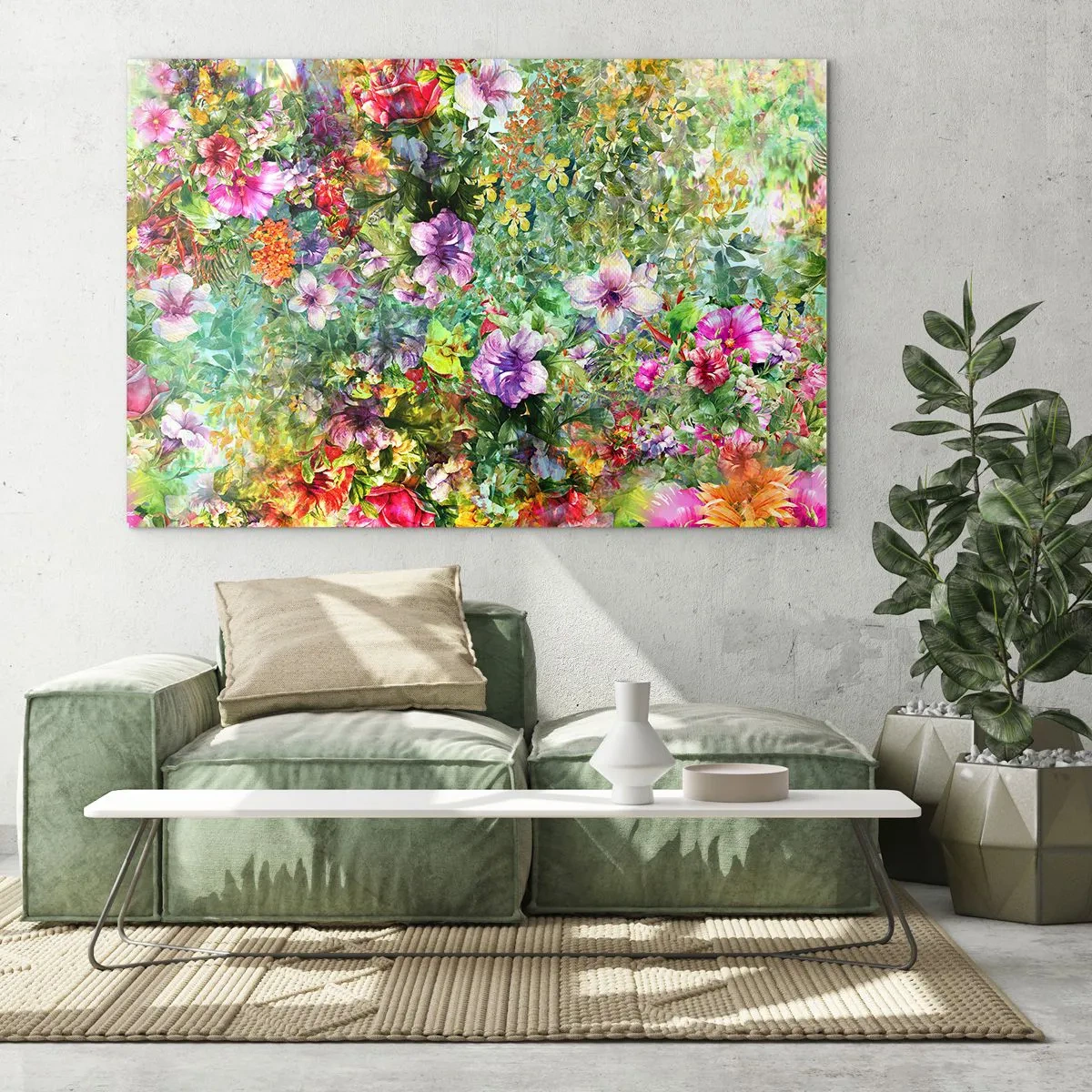 Glasbild - Bild auf glas - Bunte Blumen in einer künstlerischen Komposition - 70x50cm - In Blumen für das Verderben - Moderne Wanddekoration für Wohnzimmer und Schlafzimmer ARTTOR