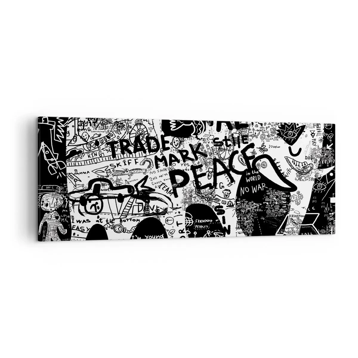Bild auf Leinwand - Leinwandbild - Schwarz-Weiß-Grafiken mit Graffiti-Motiven - 140x50cm - Reiche Straßenwelt - Moderne Wanddekoration für Wohnzimmer und Schlafzimmer ARTTOR