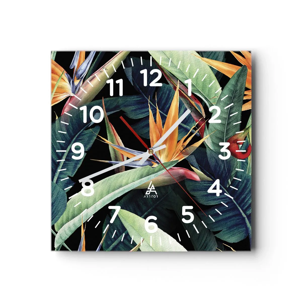 Wanduhr - Glasuhr - Flammende Blumen der Tropen - 40x40 cm