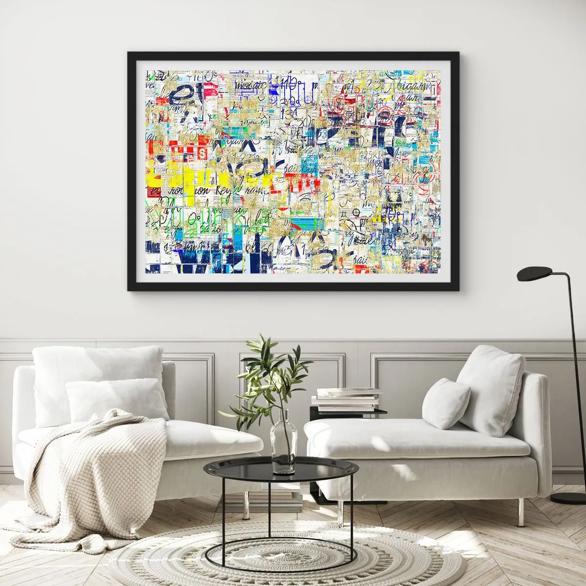 Poster in einem schwarzem Rahmen - Abstrakte Graffiti mit bunten Inschriften und Mustern - 70x50cm - Es freut einfach die Augen - Moderne Wanddekoration für Wohnzimmer und Schlafzimmer ARTTOR