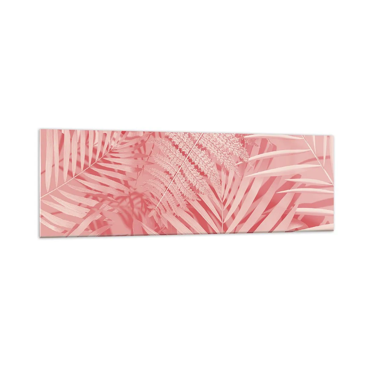 Glasbild - Bild auf glas - Rosa tropische Blätter in einem zarten und minimalistischen Stil - 160x50cm - Rosa Konzept - Moderne Wanddekoration für Wohnzimmer und Schlafzimmer ARTTOR