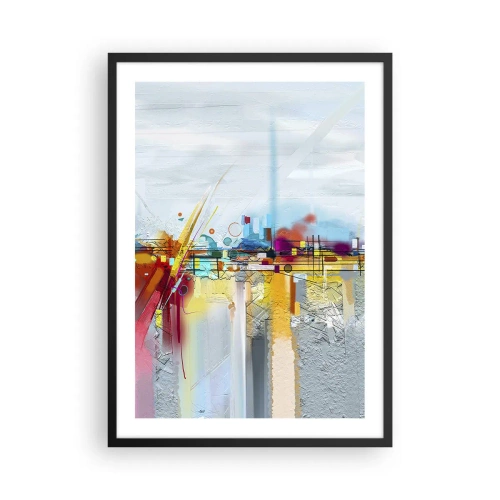 Poster in einem schwarzem Rahmen - Farbenfrohes abstraktes Stadtpanorama - 50x70cm - Freudenbrücke über den Fluss des Lebens - Moderne Wanddekoration für Wohnzimmer und Schlafzimmer ARTTOR