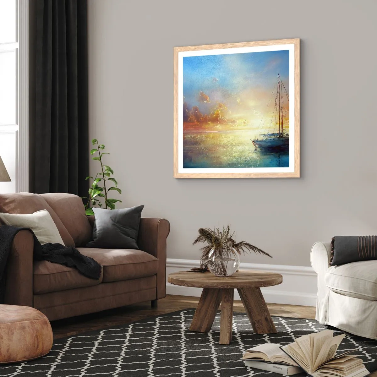 Poster in einem Rahmen aus heller Eiche - In einer goldenen Bucht - 60x60 cm