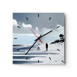 Wanduhr - Glasuhr - Eine einsame Gestalt, die an einem leeren Strand entlanggeht - 30x30cm - Allein sein - Moderne Wanddekoration für Wohnzimmer und Schlafzimmer ARTTOR