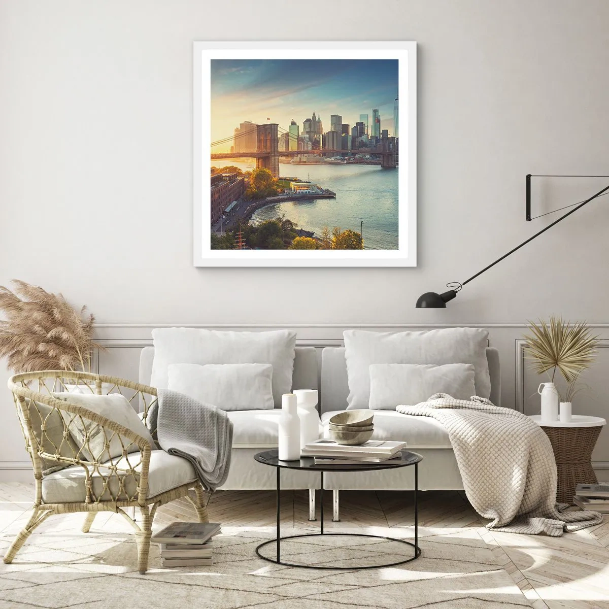 Poster in einem weißen Rahmen - Morgendämmerung der Großstadt - 60x60 cm