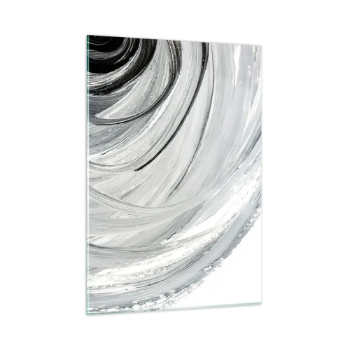 Glasbild - Bild auf glas - Eine schwarz-weiße Spirale mit dynamischen Pinselstrichen. - 50x70cm - Orbitale Komposition - Moderne Wanddekoration für Wohnzimmer und Schlafzimmer ARTTOR