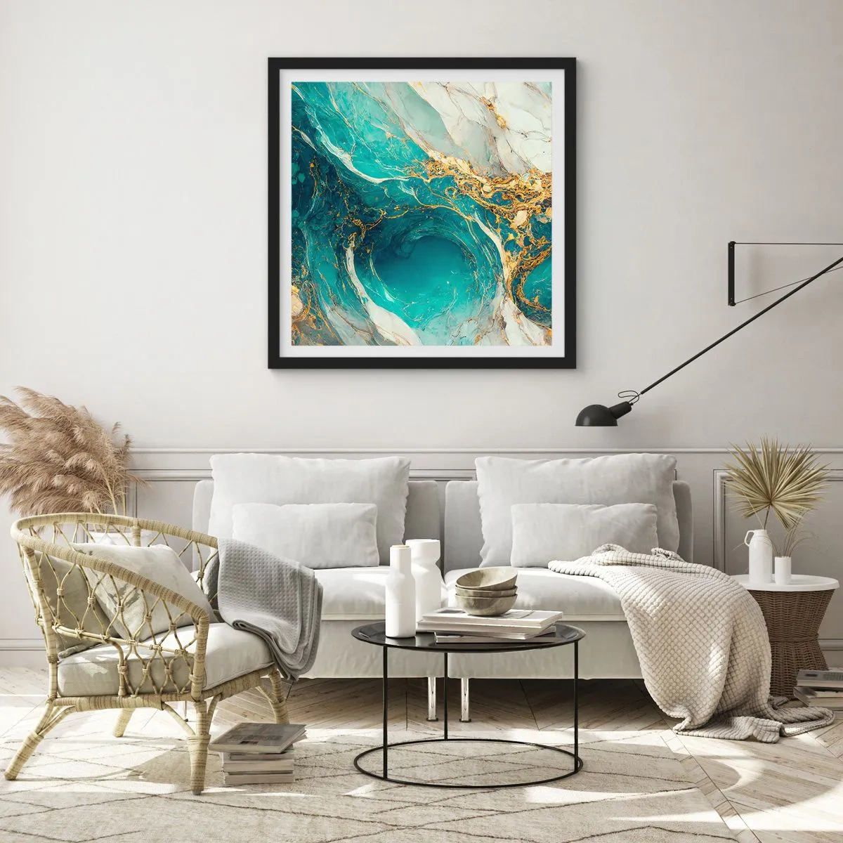 Poster in einem schwarzem Rahmen - Komposition mit Goldadern - 50x50 cm