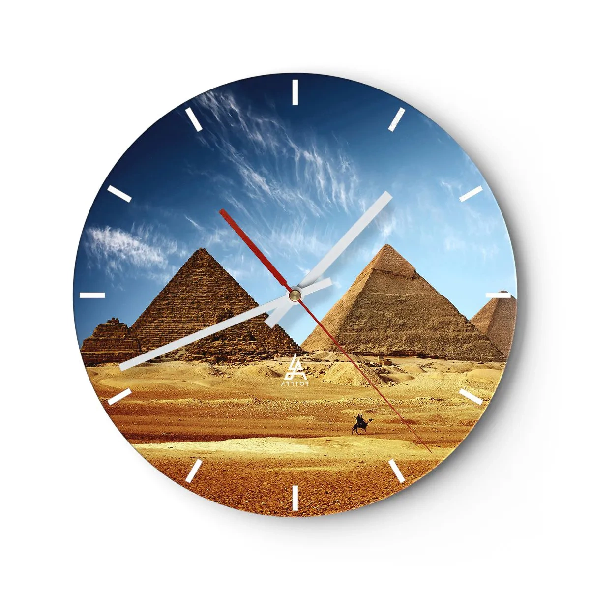 Wanduhr - Glasuhr - Die Pyramiden von Gizeh vor dem blauen Himmel - 30x30cm - 40 Jahrhunderte schauen dich an - Moderne Wanddekoration für Wohnzimmer, Küche und Schlafzimmer ARTTOR