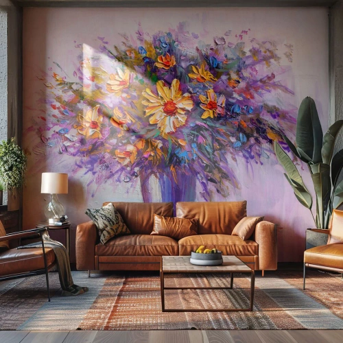 Fototapete Premium Canvas - Es riecht süß, sieht süß aus - Blumen in einer Vase, Stück, Blumenstrauß - 250x175 cm
