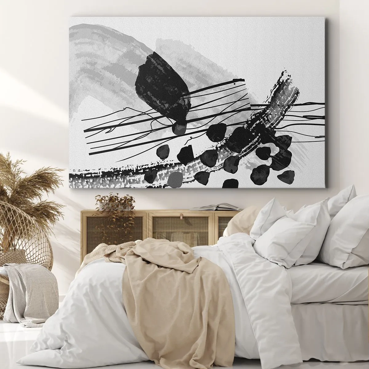 Bild auf Leinwand - Leinwandbild - Schwarz-weiße abstrakte Komposition mit organischen Formen - 120x80cm - Organische Schwarz-Weiß-Abstraktion - Moderne Wanddekoration für Wohnzimmer und Schlafzimmer ARTTOR