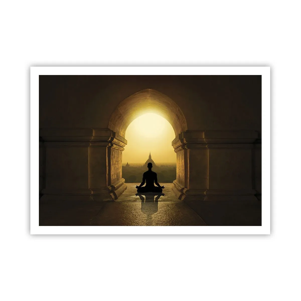 Poster - Silhouette einer meditierenden Person im Licht der untergehenden Sonne - 100x70cm - Vollkommene Harmonie - Moderne Wanddekoration für Wohnzimmer und Schlafzimmer ARTTOR