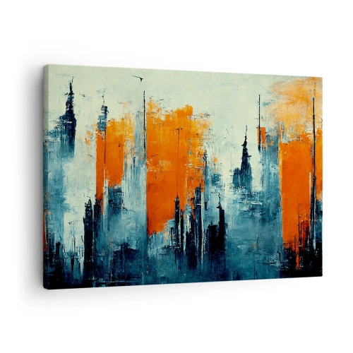 Bild auf Leinwand - Leinwandbild - Abstrakte Stadtlandschaft in Orange- und Blautönen - 70x50cm - Moderne Landschaft - Moderne Wanddekoration für Wohnzimmer und Schlafzimmer ARTTOR