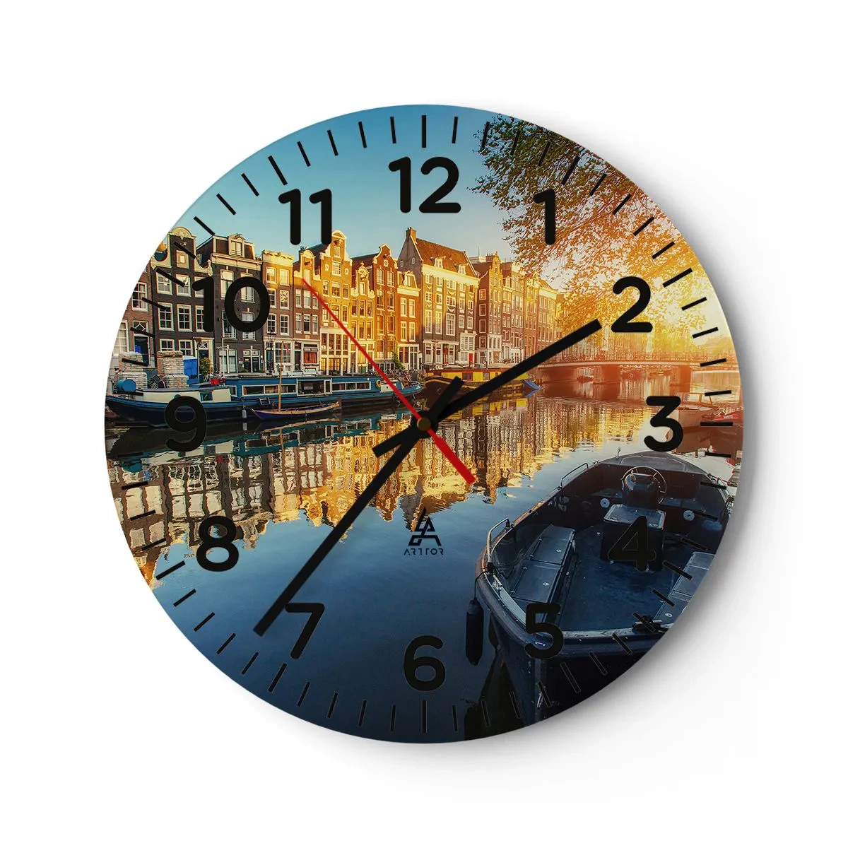 Wanduhr - Glasuhr - Morgen in Amsterdam - 30x30 cm