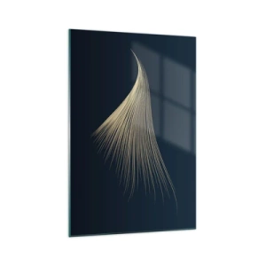 Glasbild - Bild auf glas - Eine zarte federähnliche Linie auf marineblauem Hintergrund - 70x100cm - Wie das Haar eines Engels - Moderne Wanddekoration für Wohnzimmer und Schlafzimmer ARTTOR