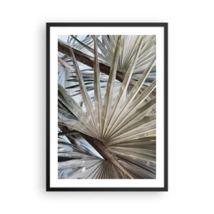 Poster in einem schwarzem Rahmen - Nahaufnahme von Palmblättern in Pastelltönen - 50x70cm - Fans in den Tropen - Moderne Wanddekoration für Wohnzimmer und Schlafzimmer ARTTOR