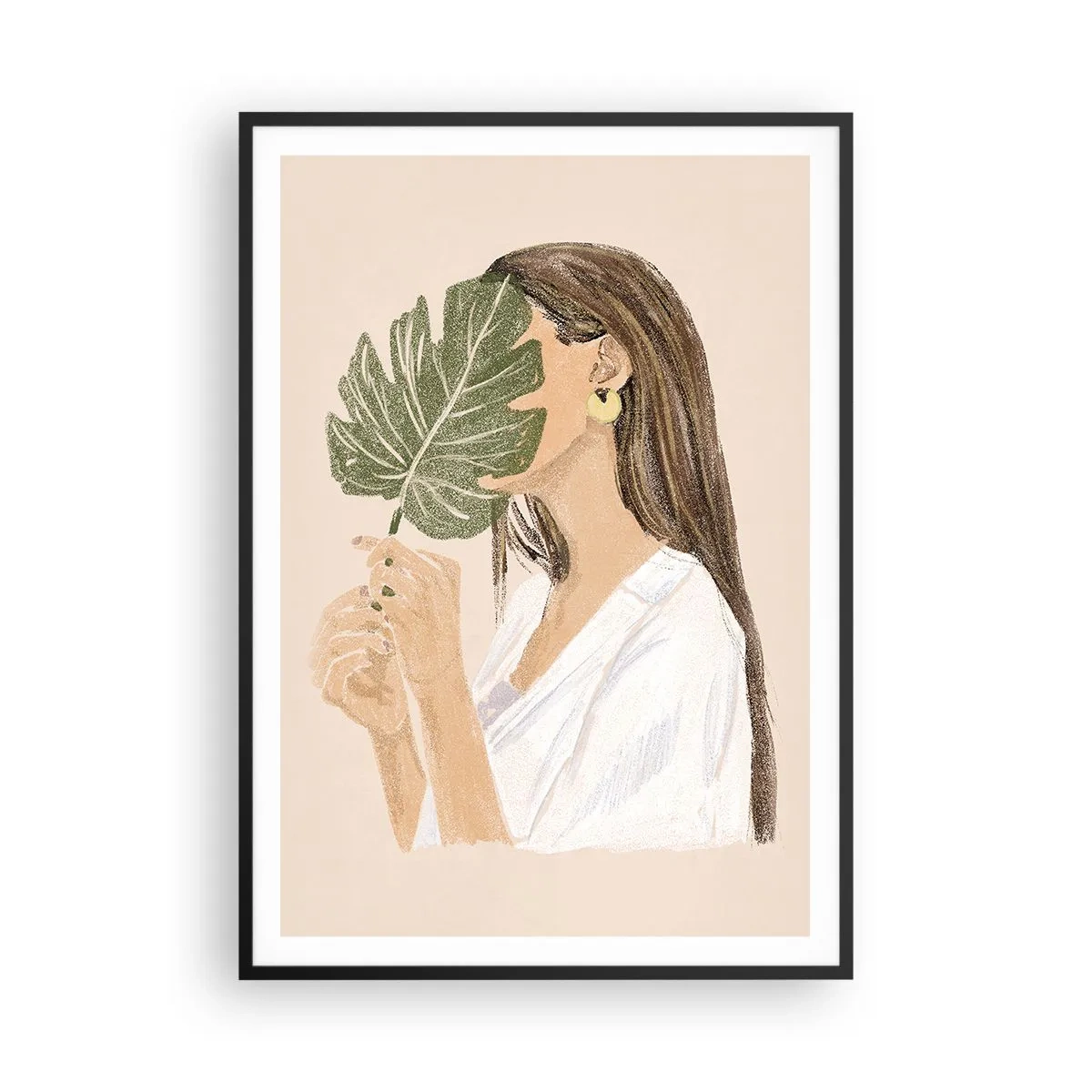 Poster in einem schwarzem Rahmen - Geheimnisvolles Porträt mit Fächer - 70x100 cm