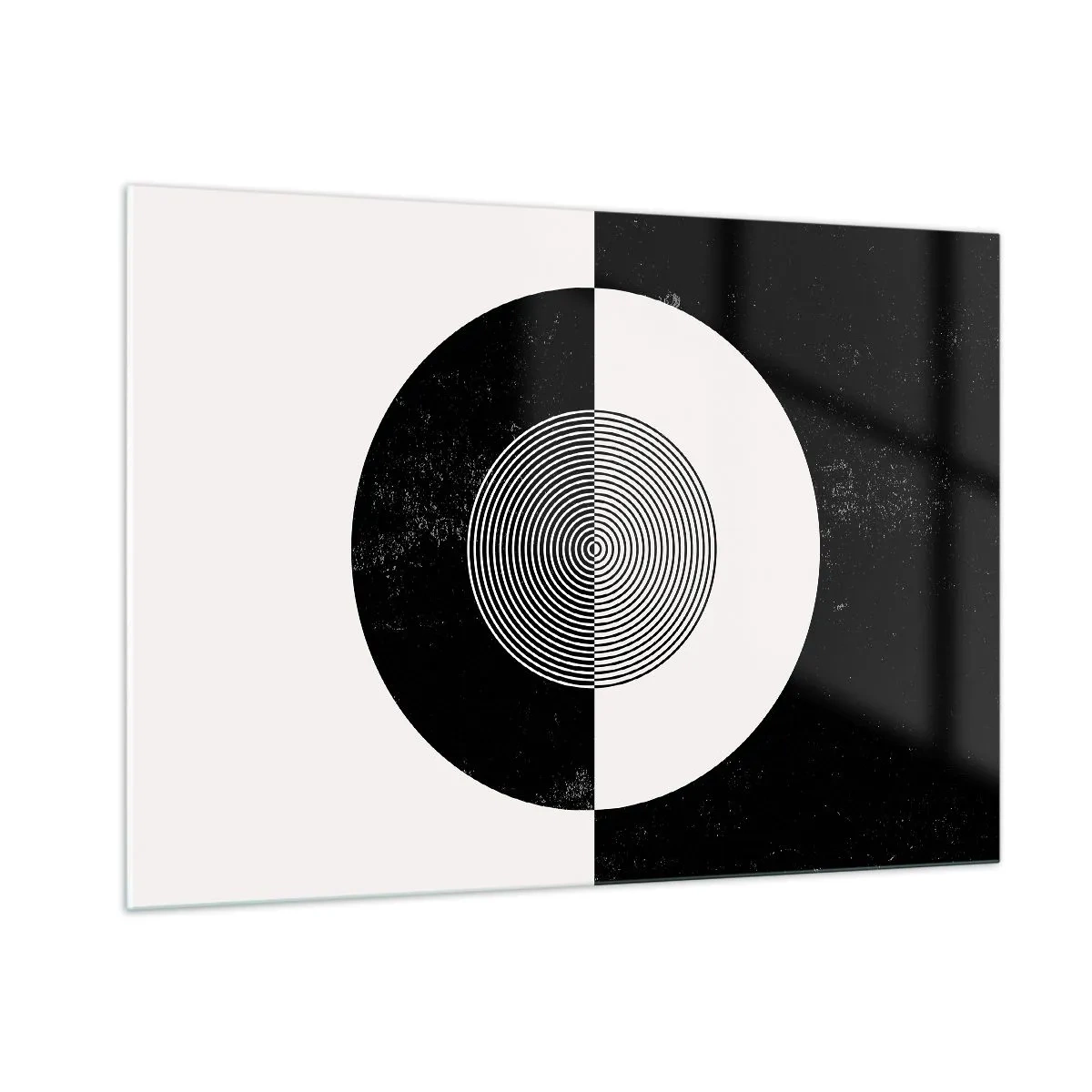 Glasbild - Bild auf glas - Geometrisches Muster aus schwarz-weißer Symmetrie - 100x70cm - Harmonie in Schwarz und Weiß - Moderne Wanddekoration für Wohnzimmer und Schlafzimmer ARTTOR