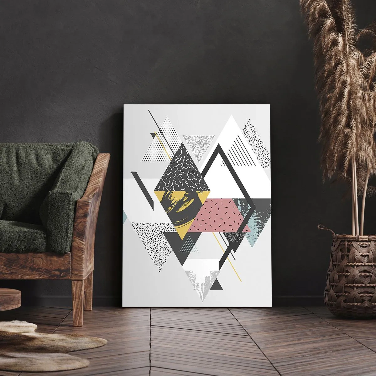 Bild auf Leinwand - Leinwandbild - Geometrische Muster auf hellem Hintergrund - 50x70cm - Variation über Dreieck und Raute - Moderne Wanddekoration für Wohnzimmer und Schlafzimmer ARTTOR