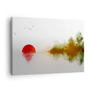 Bild auf Leinwand - Leinwandbild - Abstrakter Sonnenuntergang über einem See mit Reflexion - 70x50cm - Versprechen der Ruhe - Moderne Wanddekoration für Wohnzimmer und Schlafzimmer ARTTOR