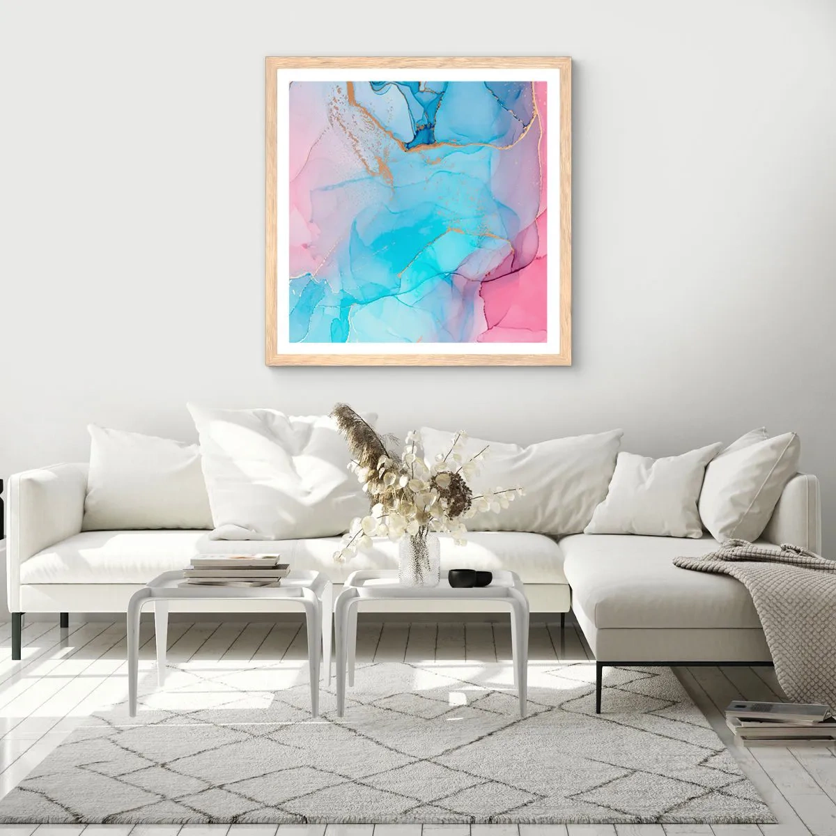 Poster in einem Rahmen aus heller Eiche - Begegnung und Durchdringung - 60x60 cm