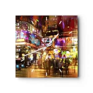 Wanduhr - Glasuhr - Eine pulsierende Stadt bei Nacht im Neonlicht - 30x30cm - In einem Lichtermeer - Moderne Wanddekoration für Wohnzimmer und Schlafzimmer ARTTOR