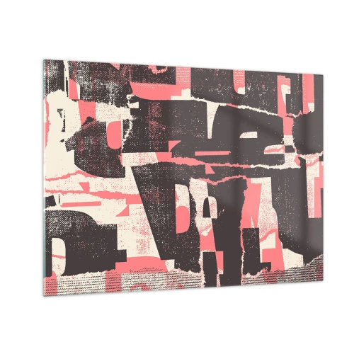Glasbild - Bild auf glas - Moderne Abstraktion in Schwarz, Rot und Beige - 70x50cm - All dieser Lärm - Moderne Wanddekoration für Wohnzimmer und Schlafzimmer ARTTOR