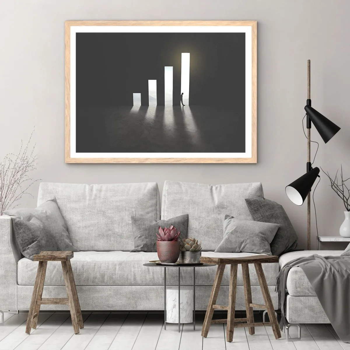 Poster in einem Rahmen aus heller Eiche - Erfolg – ​​Impression - 70x50 cm