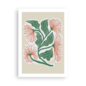 Poster - Abstraktes Blumen- und Blattmotiv auf beigem Hintergrund - 50x70cm - Im Folkstil und modern - Moderne Wanddekoration für Wohnzimmer und Schlafzimmer ARTTOR