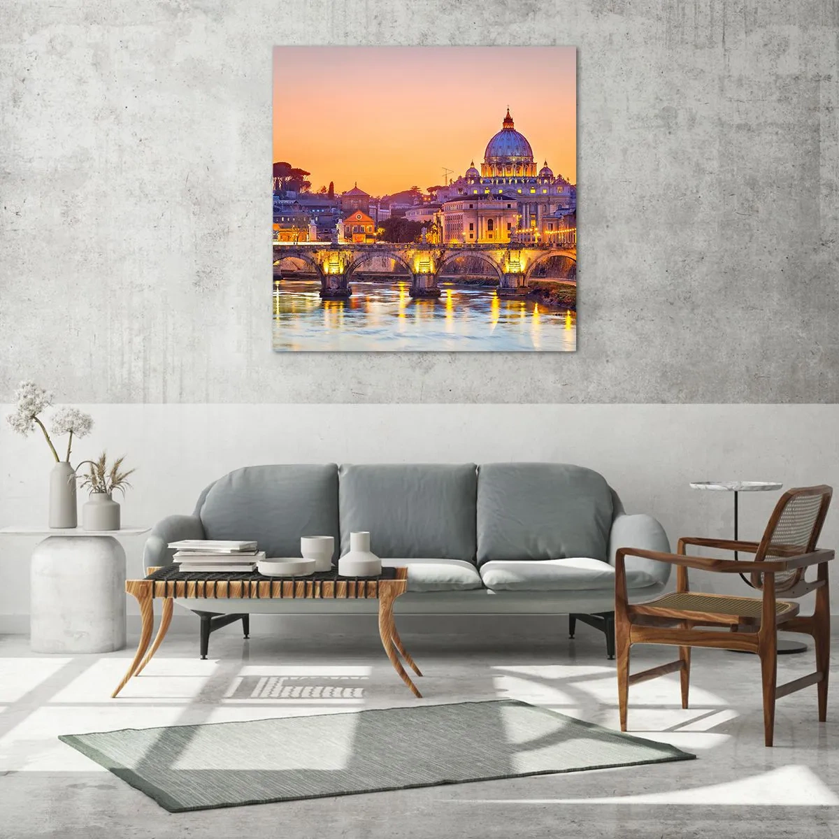 Glasbild - Bild auf glas - Sonnenuntergang über der ewigen Stadt - 70x70 cm