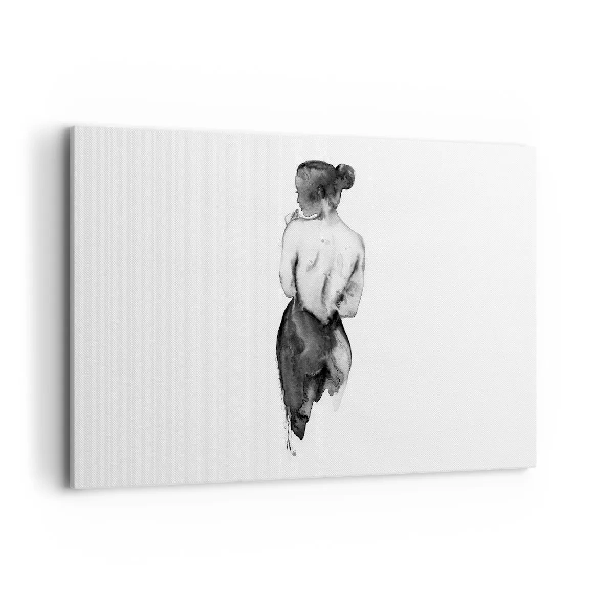 Bild auf Leinwand - Leinwandbild - Die Figur einer Frau, eingefangen in subtilem Aquarell - 120x80cm - Bei ihr verschwindet die Welt - Moderne Wanddekoration für Wohnzimmer und Schlafzimmer ARTTOR