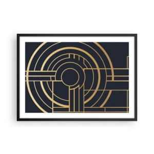 Poster in einem schwarzem Rahmen - Geometrisches Muster mit goldenen Linien - 70x50cm - Wendungen der Dinge - Moderne Wanddekoration für Wohnzimmer und Schlafzimmer ARTTOR