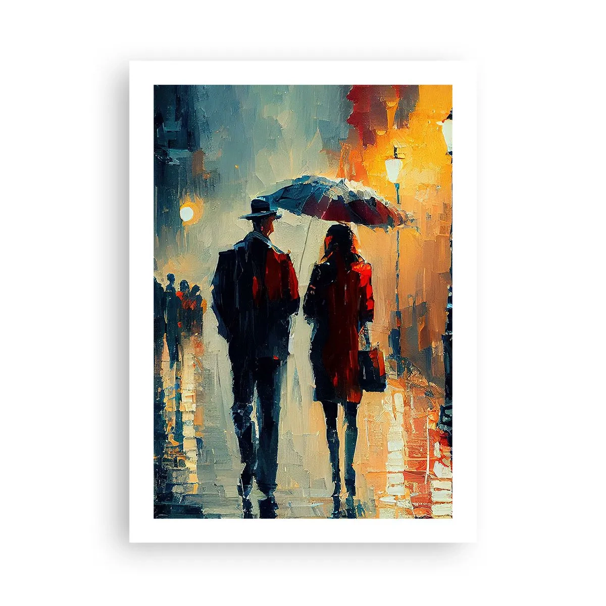 Poster - Romantisches Paar unter einem Regenschirm im Regen - 50x70cm - Urbane Liebesgeschichte - Moderne Wanddekoration für Wohnzimmer und Schlafzimmer ARTTOR