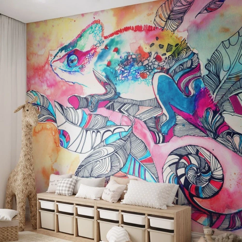 Selbstklebende Fototapete Deluxe Sticker - So bunt wie unsere Welt - Chamäleon, Abstraktion, Natur - 350x256 cm