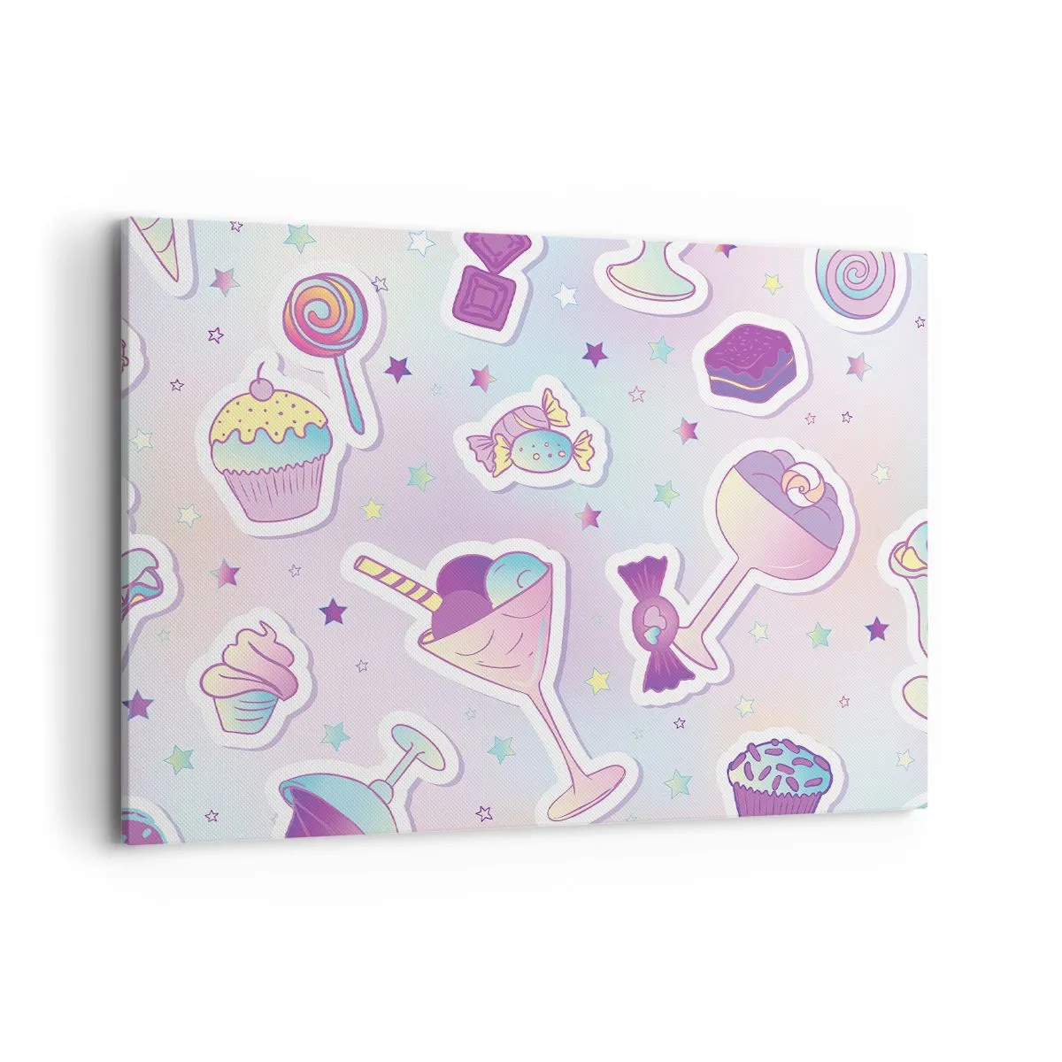Bild auf Leinwand - Leinwandbild - Pastellmuster mit Süßigkeiten und Desserts - 100x70cm - Dass es jeden Tag ein Geburtstag wäre - Moderne Wanddekoration für Wohnzimmer und Schlafzimmer ARTTOR