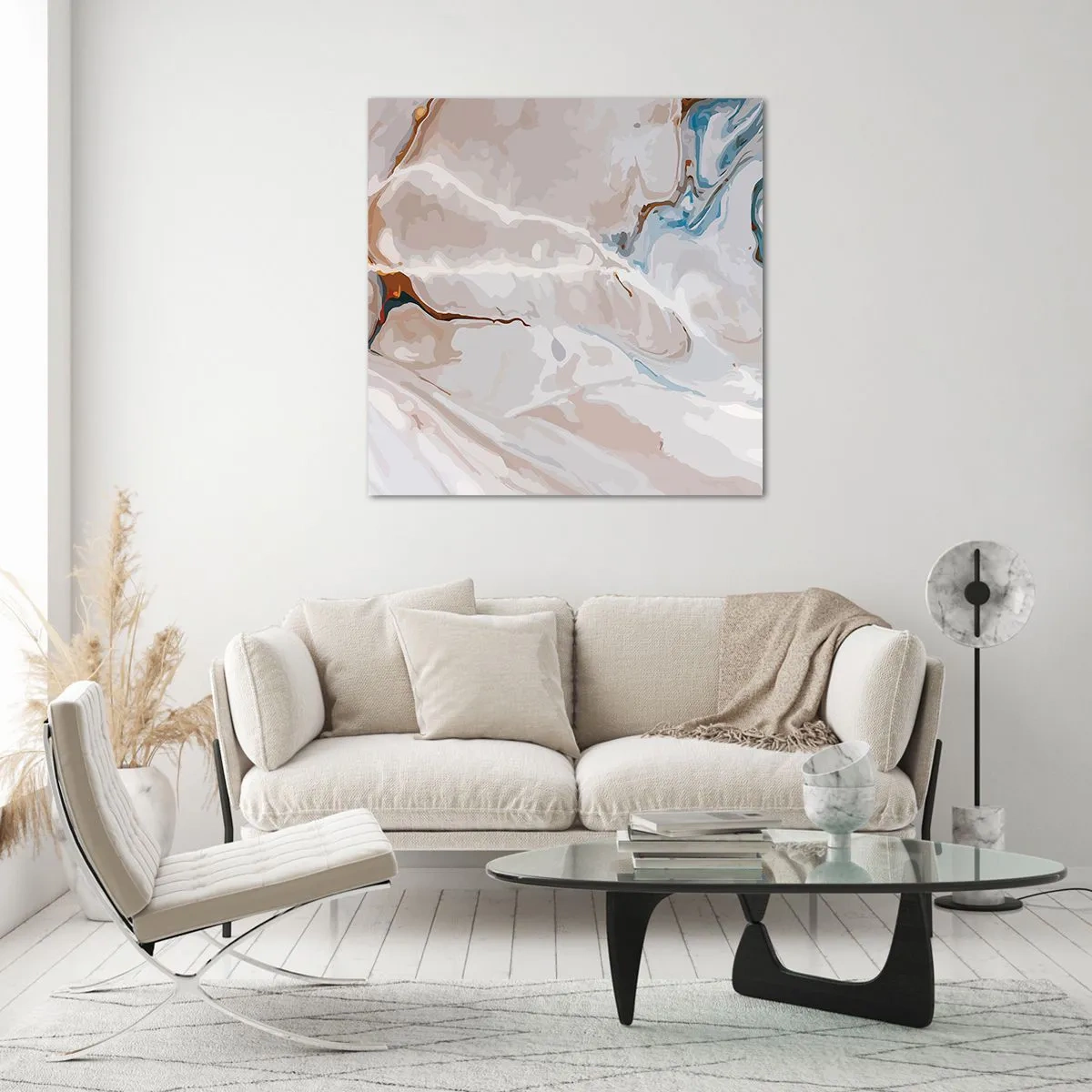 Glasbild - Bild auf glas - Blau schlängelt sich unter dem Weiß - 60x60 cm