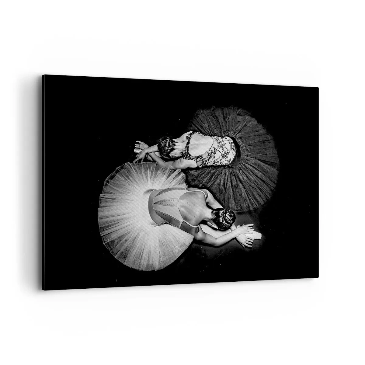 Bild auf Leinwand - Leinwandbild - Ein Schwarzweißbild von zwei Ballerinas in einer dynamischen Pose. - 120x80cm - Jin und Jang – perfekte Balance - Moderne Wanddekoration für Wohnzimmer und Schlafzimmer ARTTOR