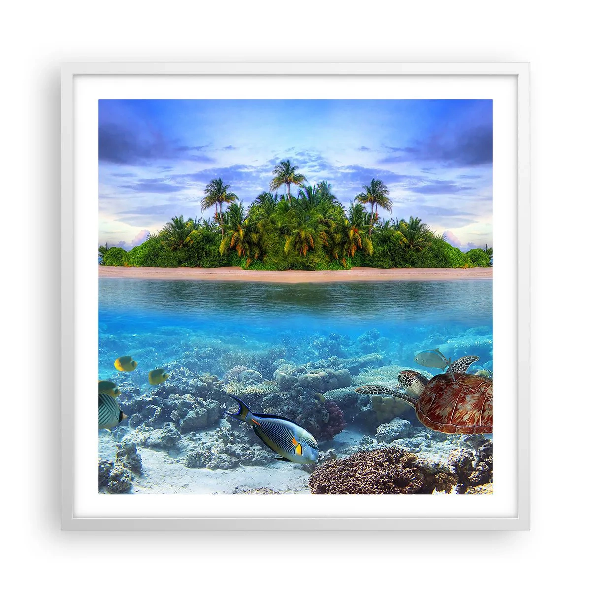 Poster in einem weißen Rahmen - Heavenly Island lädt dich ein - 60x60 cm