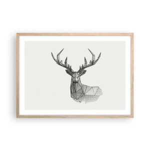 Poster in einem Rahmen aus heller Eiche - Ein Hirsch im kubistischen Stil - 70x50 cm