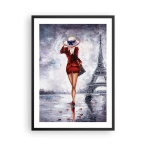 Poster in einem schwarzem Rahmen - Eine Frau in einem roten Kleid geht in Richtung Eiffelturm - 50x70cm - Pariser Symbole - Moderne Wanddekoration für Wohnzimmer und Schlafzimmer ARTTOR