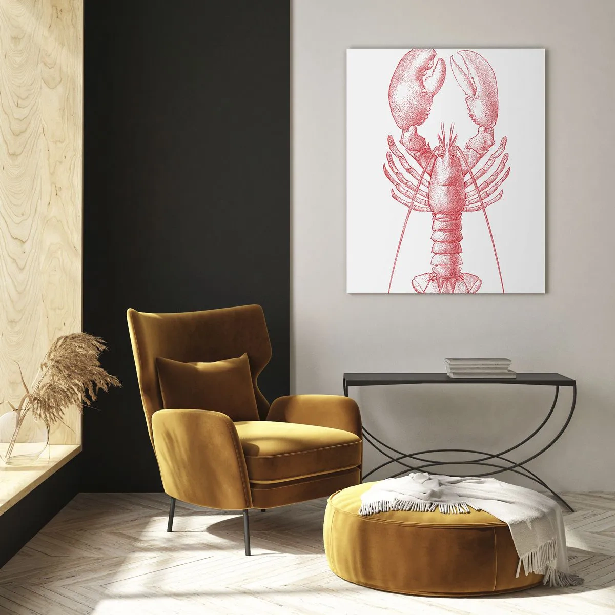 Glasbild - Bild auf glas - Zeichnung eines Hummers in einem roten Farbton - 80x120cm - Hummer, der Homers würdig ist - Moderne Wanddekoration für Wohnzimmer und Schlafzimmer ARTTOR