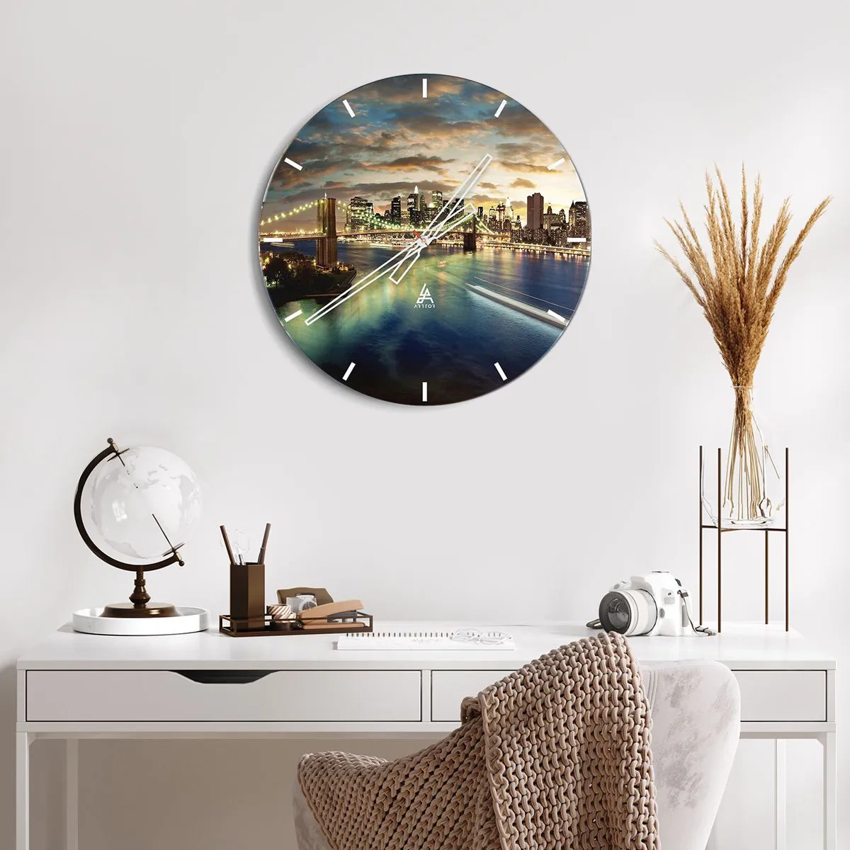 Wanduhr - Glasuhr - Ein heller Abend über Manhattan - 40x40 cm