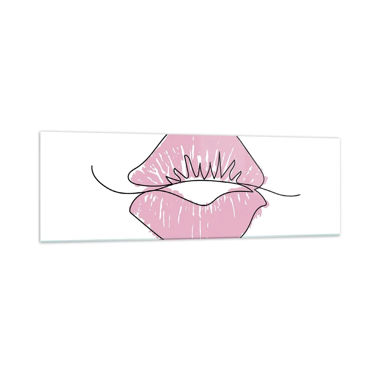 Glasbild - Bild auf glas - Minimalistische Lippenzeichnung in einem Rosaton - 160x50cm - Bereit zum Küssen? - Moderne Wanddekoration für Wohnzimmer und Schlafzimmer ARTTOR