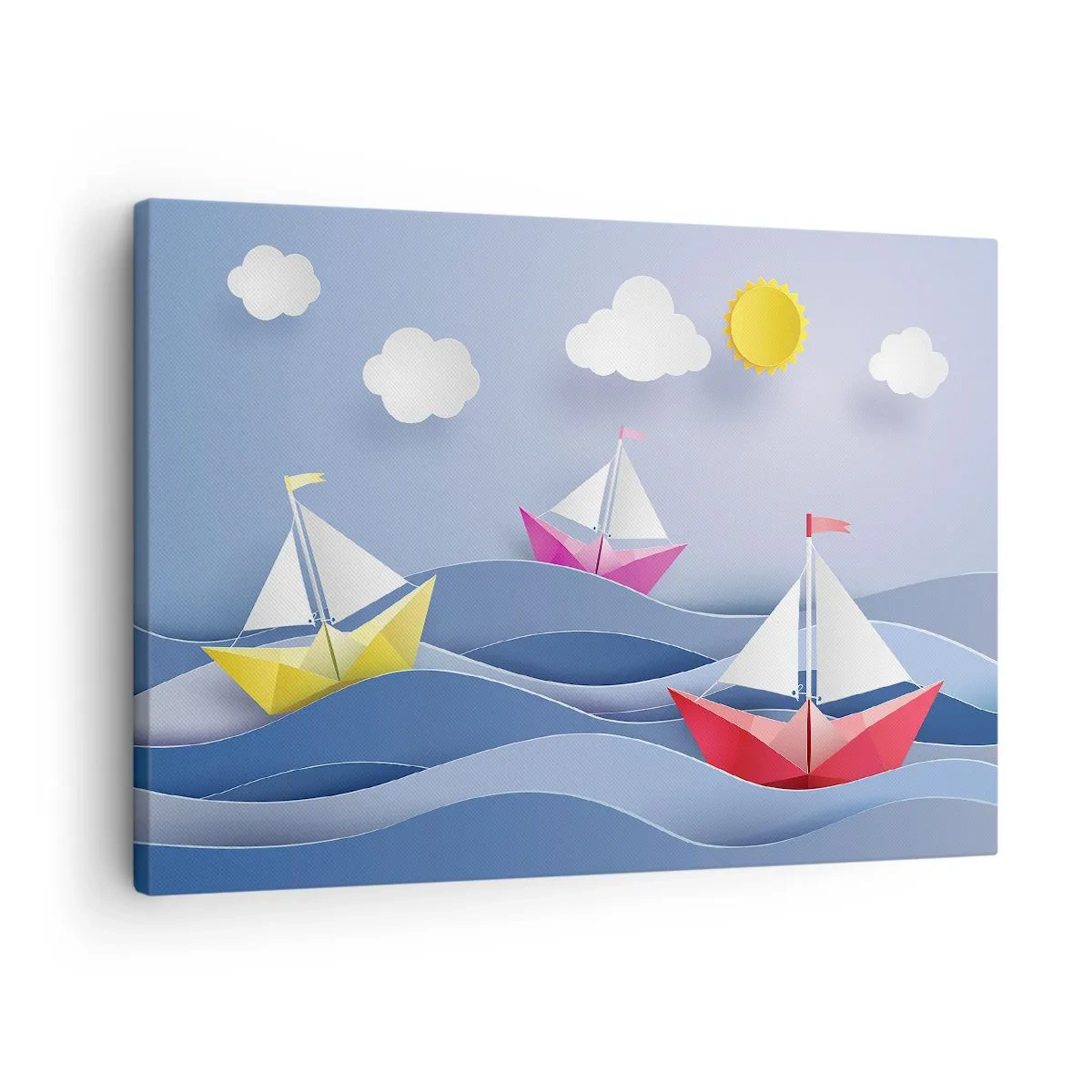 Bild auf Leinwand - Leinwandbild - Bunte Segelboote auf den Wellen an einem sonnigen Tag - 70x50cm - Ach, wie schön ist es, in den Wellen zu schwingen - Moderne Wanddekoration für Wohnzimmer und Schlafzimmer ARTTOR