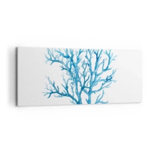 Bild auf Leinwand - Leinwandbild - Blaue Koralle auf weißem Hintergrund mit minimalistischem Flair - 120x50cm - Nautisches Filigran - Moderne Wanddekoration für Wohnzimmer und Schlafzimmer ARTTOR