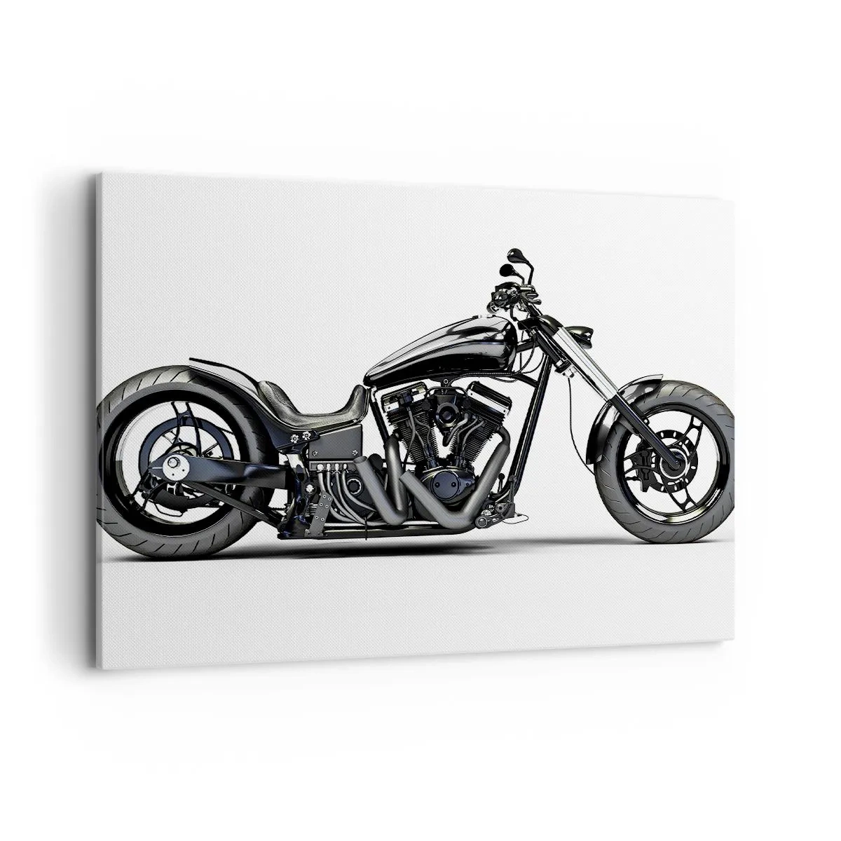 Bild auf Leinwand - Leinwandbild - Stilvolles schwarzes Custom-Motorrad auf weißem Hintergrund - 100x70cm - Für alle, die die Freiheit lieben - Moderne Wanddekoration für Wohnzimmer und Schlafzimmer ARTTOR