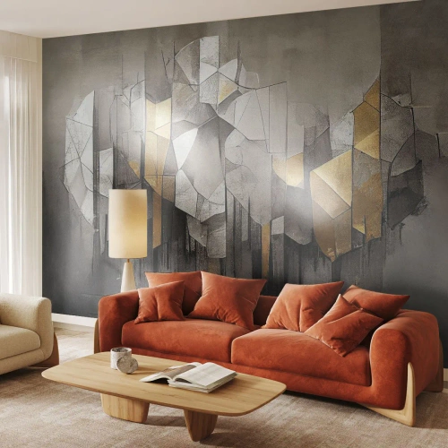 Fototapete Premium Canvas - Geometrische Abstraktion in Gold- und Grautönen - 100x70cm - Komposition aus Eis und Licht - Moderne Wanddekoration für Wohnzimmer und Schlafzimmer ARTTOR