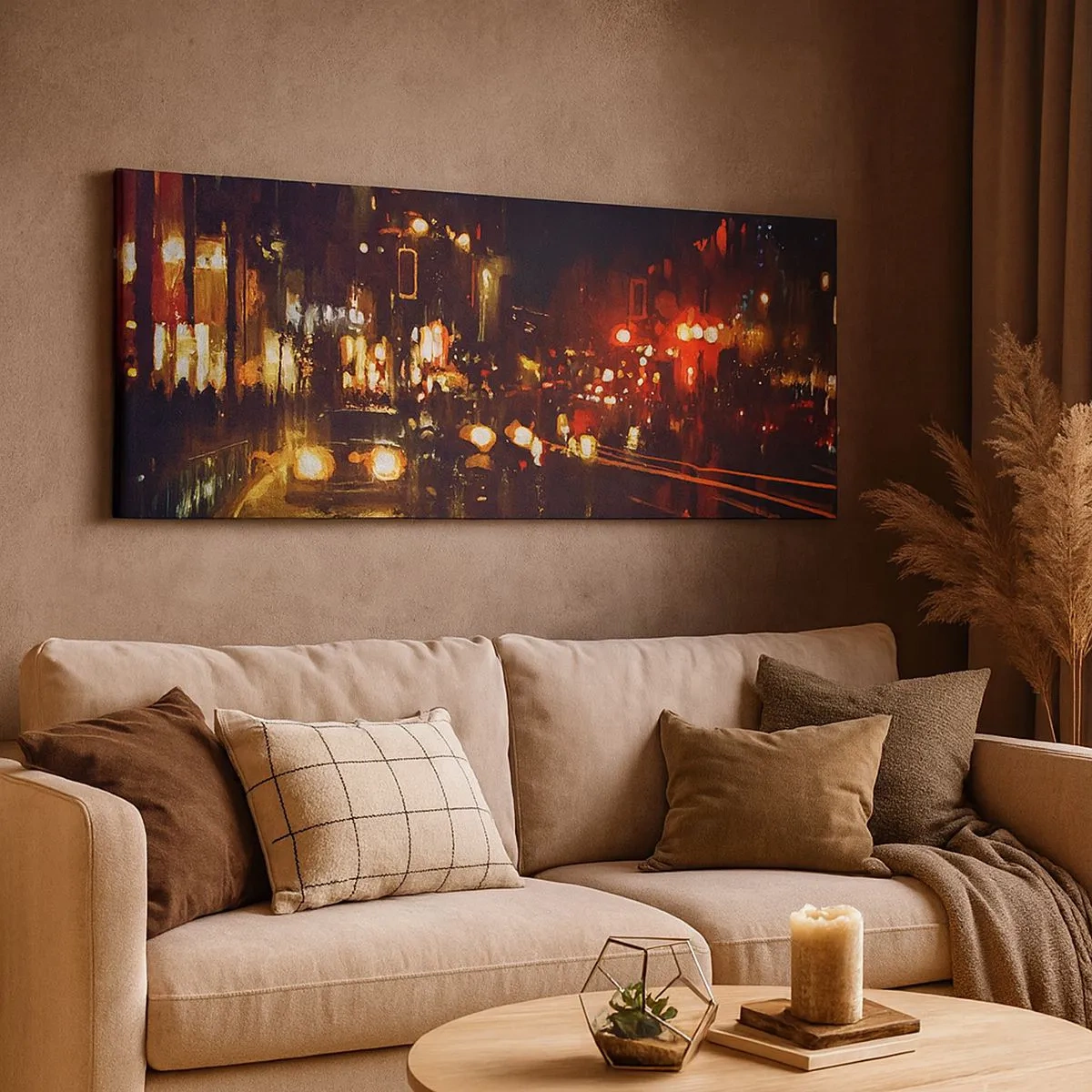 Bild auf Leinwand - Leinwandbild - Eingetaucht in die Lichter der Nacht - 100x40 cm