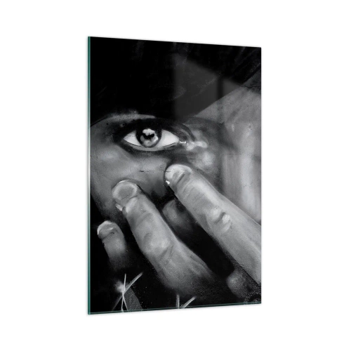 Glasbild - Bild auf glas - Ein Portrait in Schwarz-Weiß mit emotionalem Look - 50x70cm - Ich werde nicht sagen, wer es gemalt hat - Moderne Wanddekoration für Wohnzimmer und Schlafzimmer ARTTOR